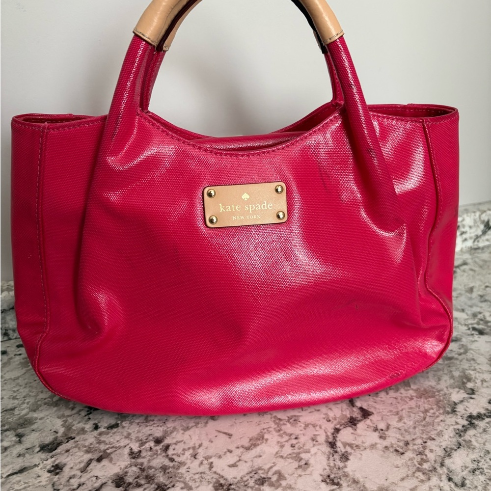 kate spade Hot Pink Tote with Tan Handles